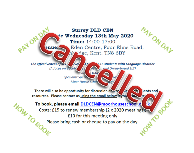 SurreyDLDCEN's tweet photo. We have decided to cancel our May 2020 meeting. We are exploring the possibility of providing an online webinar style training session instead - watch this space! #dld #covid19UK https://t.co/5tEnIibwMt