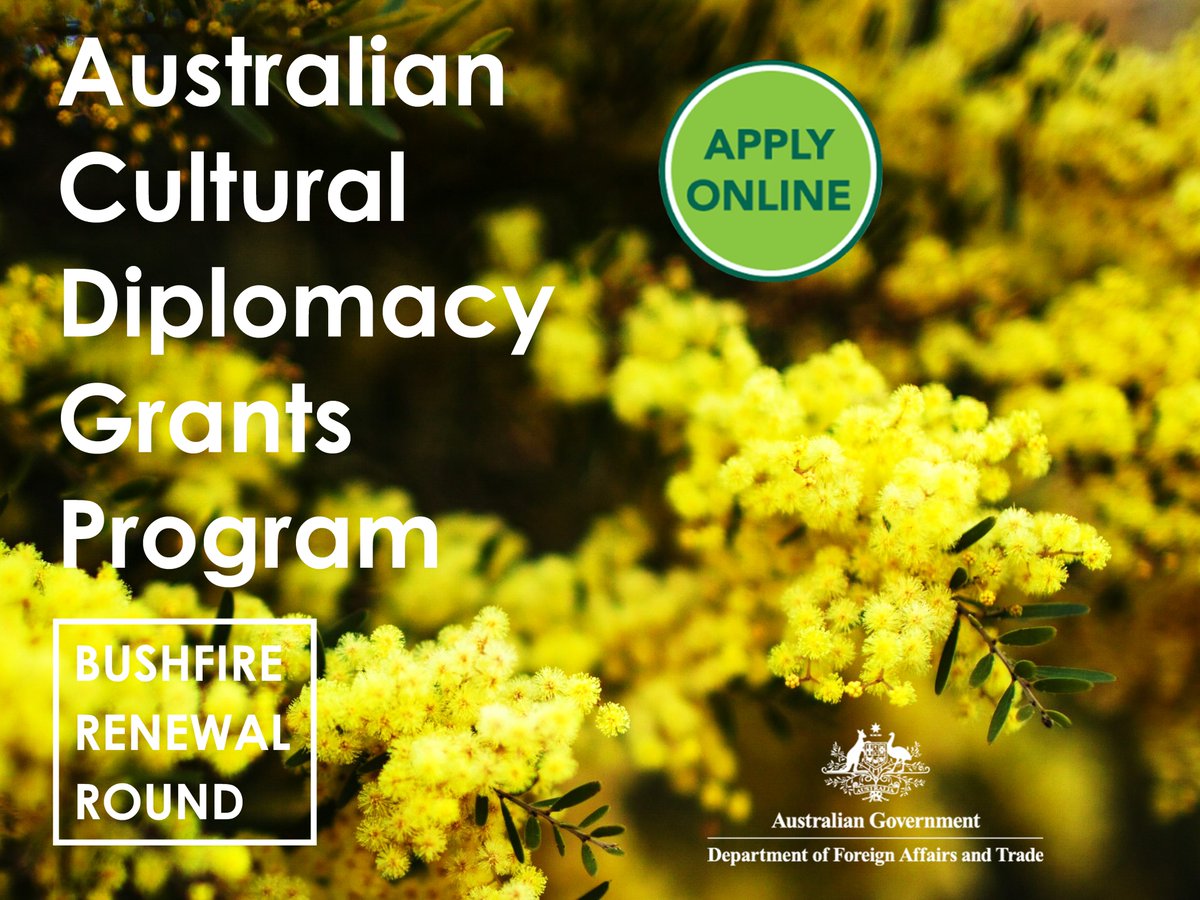 dfat's tweet photo. 2 Weeks to go! You now have until 2pm AEST on 26 March 2020 to submit your applications for the 2020 Australian Cultural Diplomacy Grants Program - Bushfire Renewal round.
For info and to apply: https://t.co/0CMriZVr1X
#StandWithAus #CulturalDiplomacy #ACDGP https://t.co/prUPgrDbLm