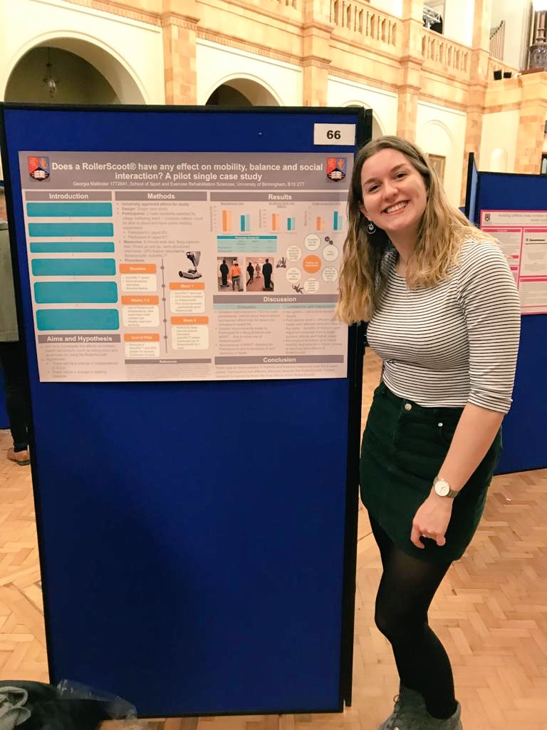 physioGee's tweet photo. Dissertation poster day for final year physios @unibirmingham - good luck everyone 💚 @UoB_PhysioSoc my dissertation investigated standing mobility scooters and the effects on sitting time! #moveitorloseit https://t.co/qFeYZeEGPy
