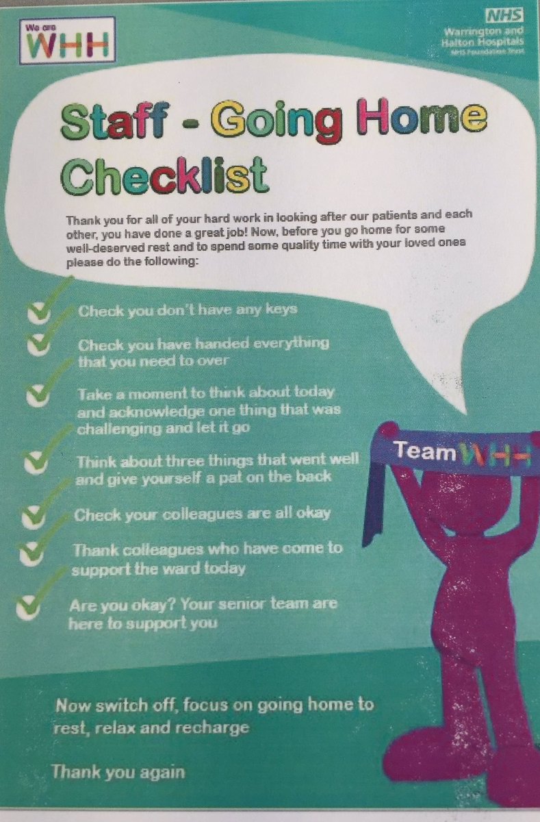 Looking after yourself is really important. Remember your Going Home Checklist. If you need any support contact Care First #ItsOkNotToBeOk #lookafteryourself #lookaftereachother #Staffmatter