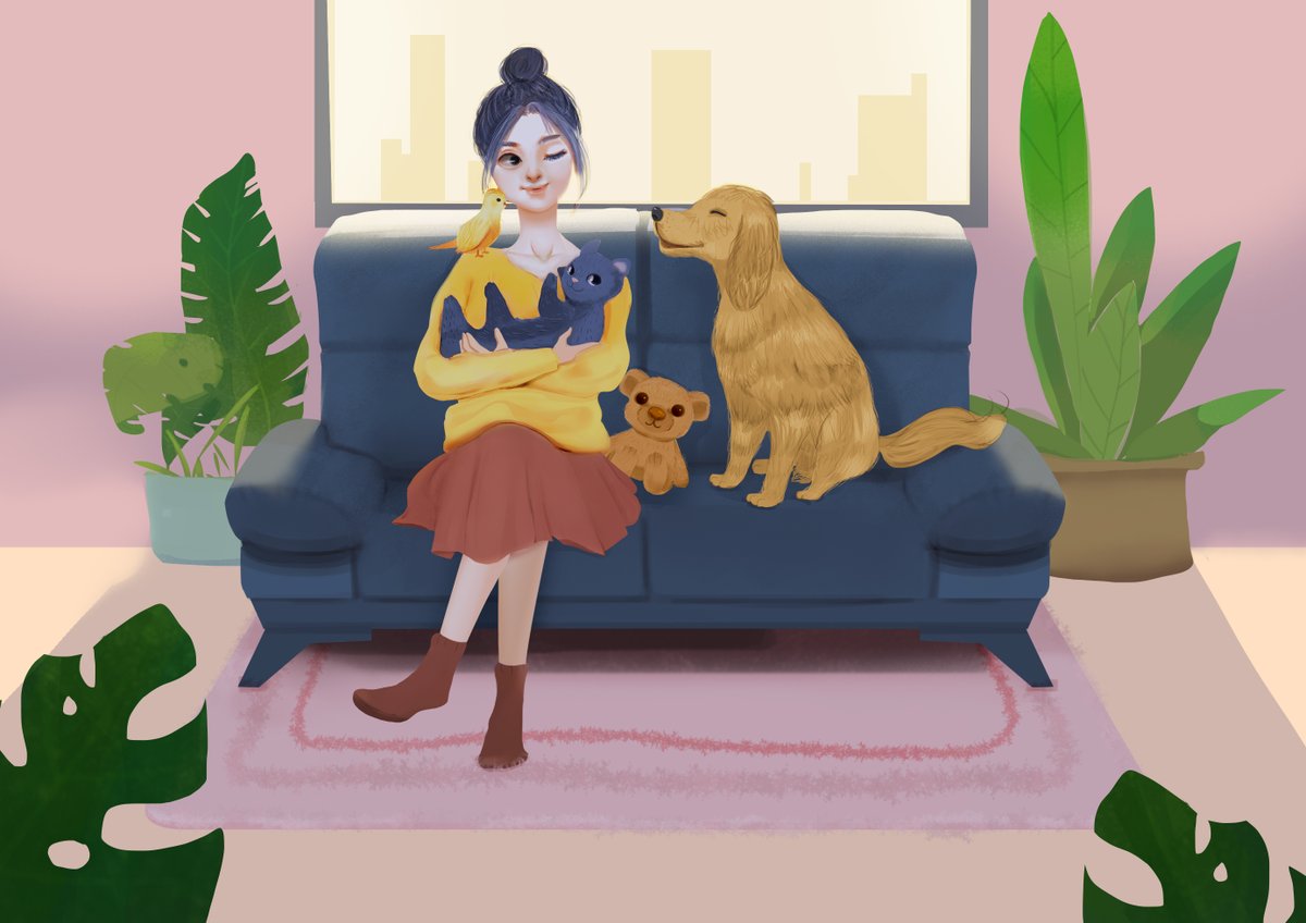 thisisihappy's tweet photo. stay home with my baby #illustration #stayhomeifsick  #cat #イラスト #動物 https://t.co/oUsUmVsRdQ