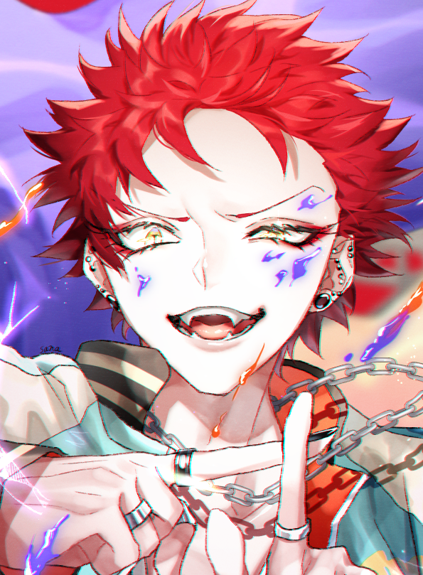 1boy male focus red hair solo ring jewelry jacket  illustration images