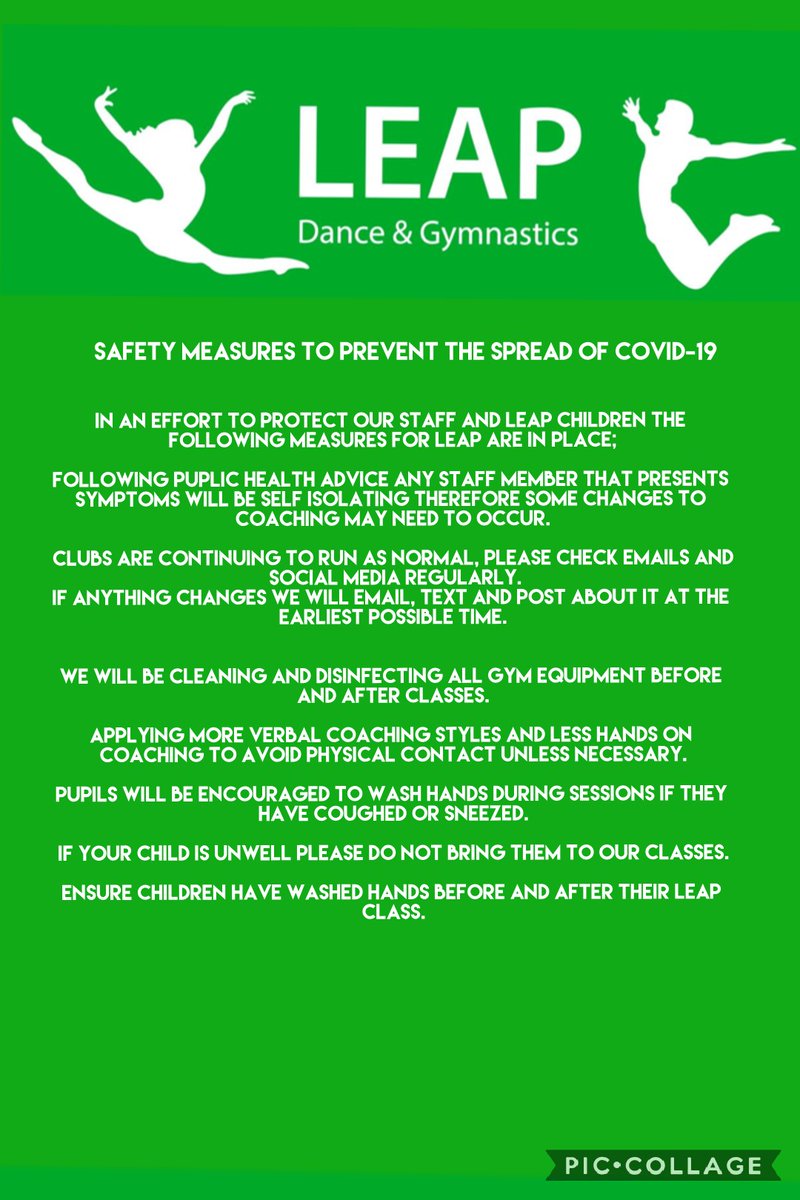 The leap team are equipped and ready to keep our classes as safe as possible 🤸‍♀️💚💪