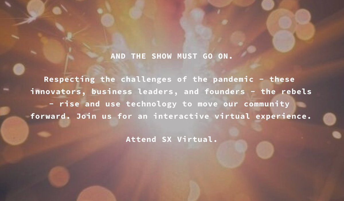 joinrbl1's tweet photo. 24 hours until SX Virtual & Rethink Austin 2020 goes live ON-LINE!!! Join us this Saturday for panels of investors, community leaders, and founder pitches.
Register: https://t.co/VmvIBkz7OM
Agenda: https://t.co/IrTgm3nsbh
#investors #startups #innovation #virtual #sxsw https://t.co/rLVtgpzhFy