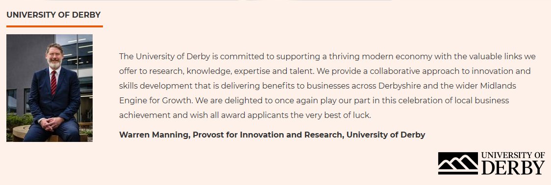 DLBizAwards's tweet photo. We are honoured to have @DerbyUni sponsoring the SME Business of the Year award! Matter of hours left to get your entries in, don't miss out- https://t.co/uMecnlEDMf
#DLBA2020 https://t.co/8qmGPARxqT