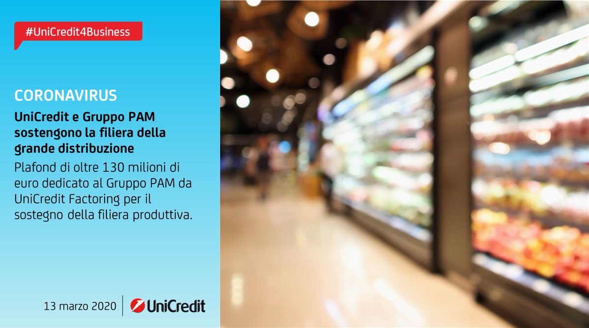 #UniCredit4Business: #UniCredit e #GruppoPAM 
rafforzano la soluzione di reverse #factoring per le aziende fornitrici, che possono smobilizzare i propri crediti prima della scadenza naturale per fronteggiare l'emergenza #Covid19.
🗞️unicreditgroup.eu/it/press-media…