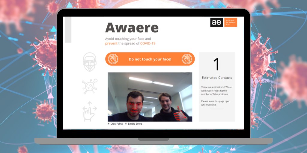 AE_NV's tweet photo. The WHO recommends to not touch your face to stop the spread of COVID-19. Because it's such a hard habit to unlearn, we created Awaere. Leave the page on while you work at your computer &amp; get notified when you touch your face! https://t.co/JjXklhBGsk

#facialrecognition #covid19 https://t.co/FxDn1jr29g