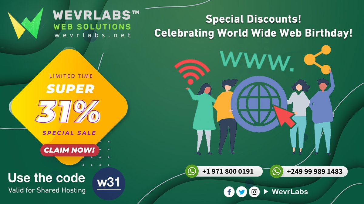 Celebrating World Wide Web anniversary, until March 31 enjoy 31% DISCOUNT on all shared hosting plans, effective today!
Use the code w31 on Checkout step.
-
dash.wevrlabs.net
-
#hosting #webhosting #domains #www #w3 #WorldWideWeb