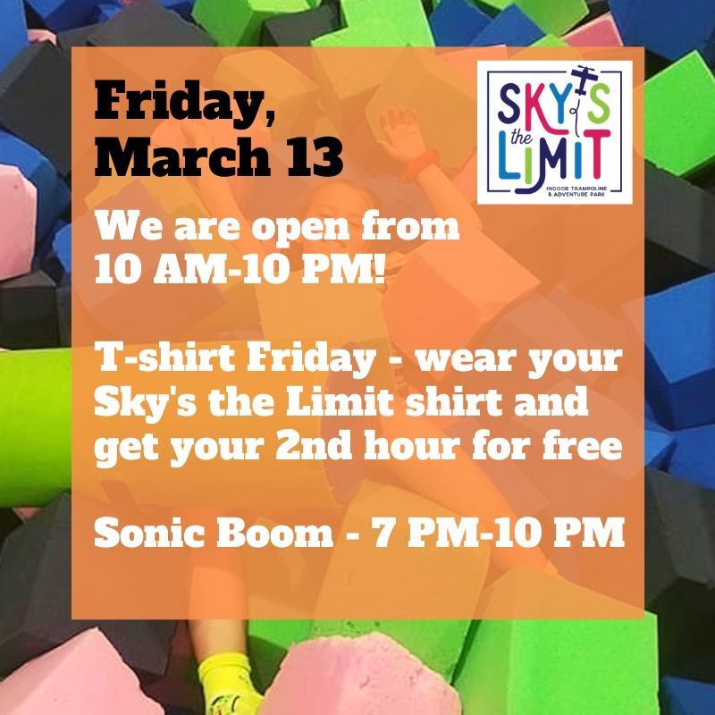 SkysTheLimitKY's tweet photo. We are open from 10 AM-10 PM today!  Jump and grab a bite to eat with us. https://t.co/GKi87EQeye