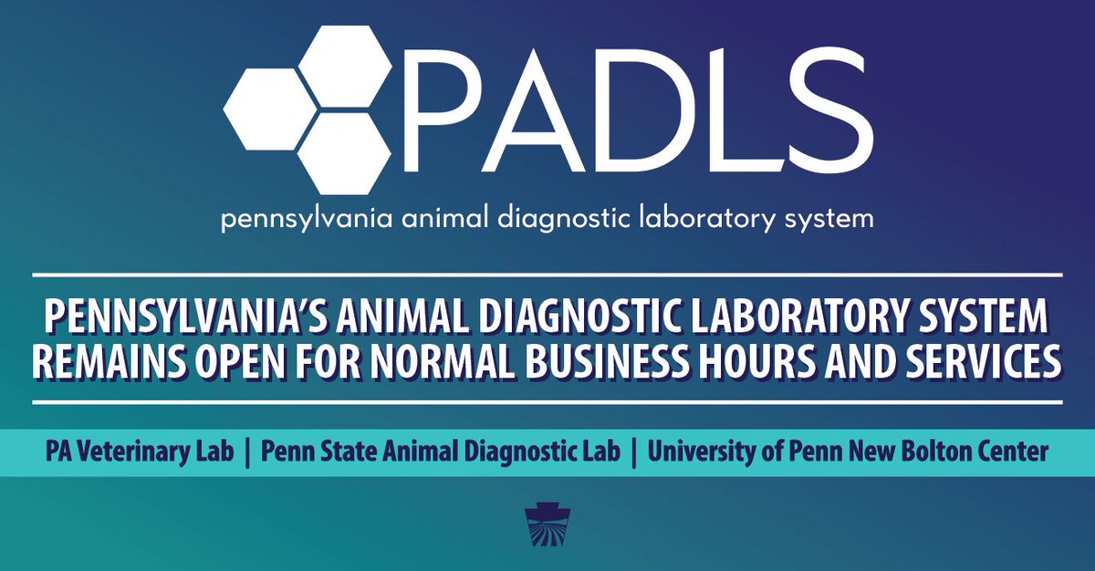 Pa Department Of Agriculture On Twitter The Pennsylvania Animal Diagnostic Laboratory System Labs Including Newboltoncenter Penn State Agsciences Animal Diagnostic Lab Remain Open For Normal Business Hours Services As Universities