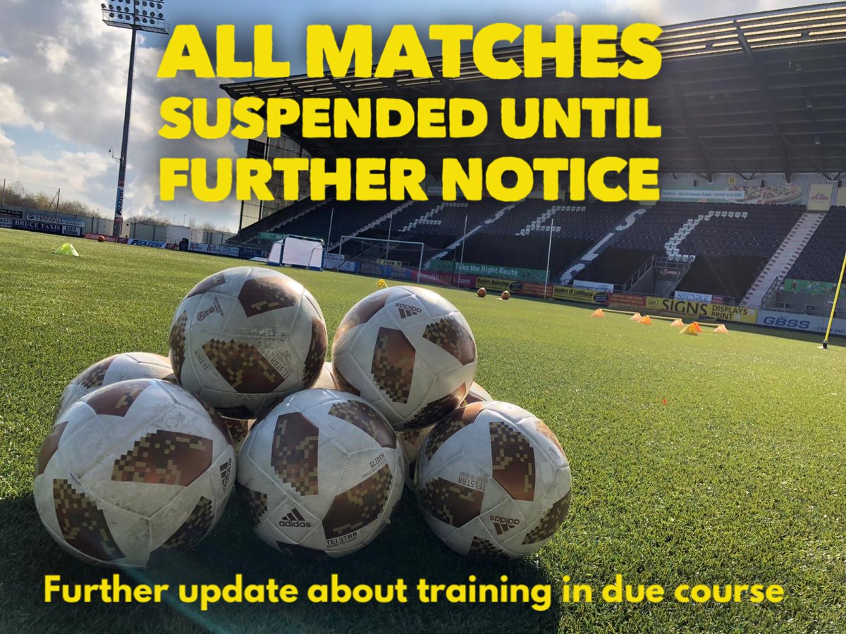 falkirkfcf's tweet photo. In light of this morning’s SFA / SWF / SYFA statements, all Boys &amp; Girls Community Team matches are suspended with immediate effect. 

We will update in due course regarding training schedules. 
We will also update regarding our Mini Bairns, Junior Academy &amp; all other programmes. https://t.co/9VpVQzXqj3