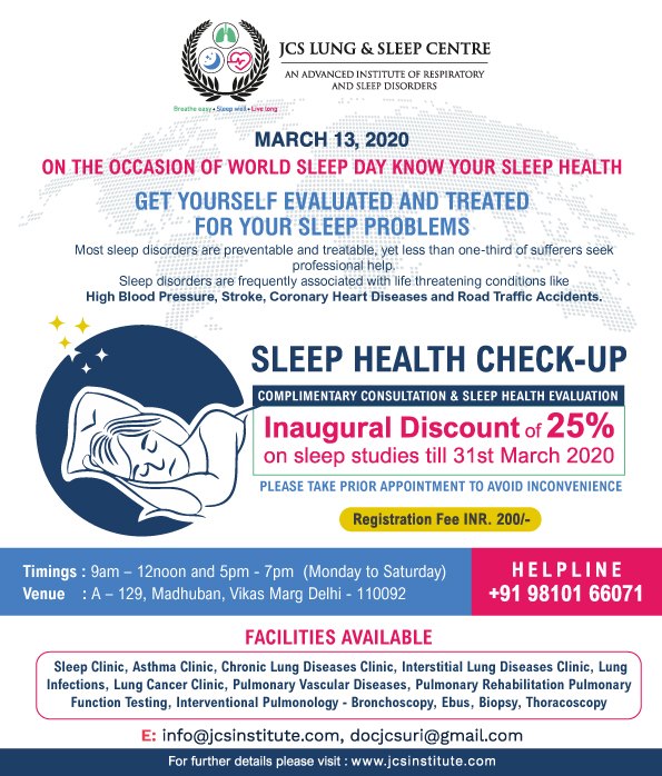 DrJCSuri's tweet photo. On the occasion of world sleep day know your sleep health.
Get yourself evaluated and treated for your sleep problems.
ℹ️ https://t.co/Lwu1yh2xNo
📞 +91 98101 66071
📩 info@jcsinstitute.com#WorldSleepDay
 #JCSuri #SleepHealth https://t.co/fCho0x0Zwa