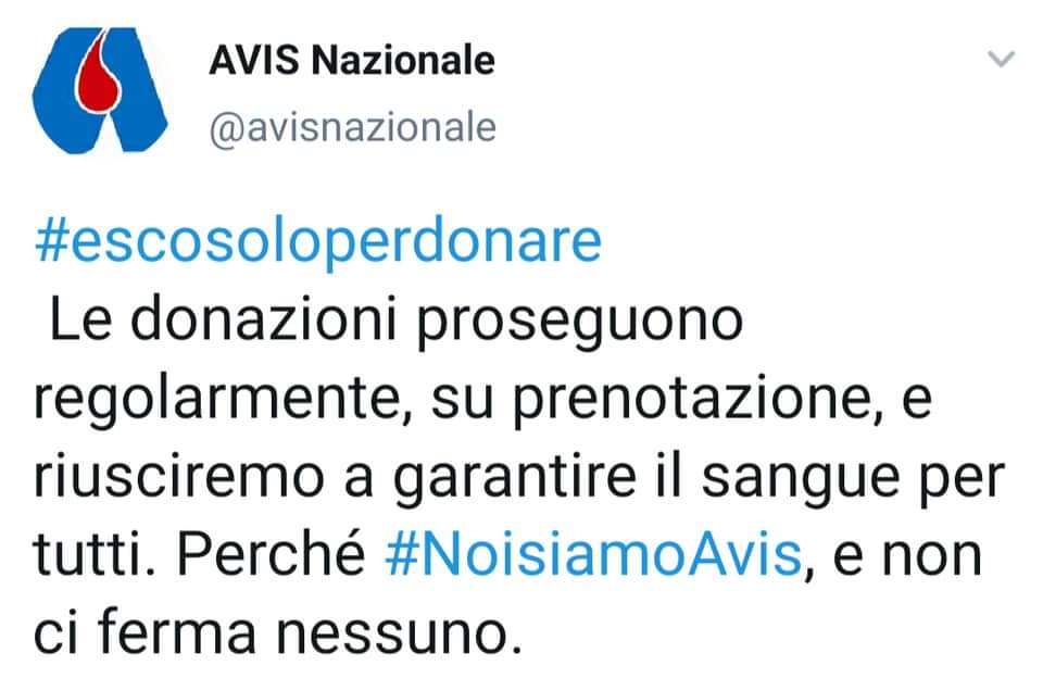 Le donazioni di sangue non devono fermarsi: raccolgo e rilancio l'appello delle Istituzioni perché un piccolo gesto di solidarietà può fare la differenza e salvare una vita. Qui tutte le indicazioni del Ministero della Salute per farlo: bit.ly/38PmnQ9