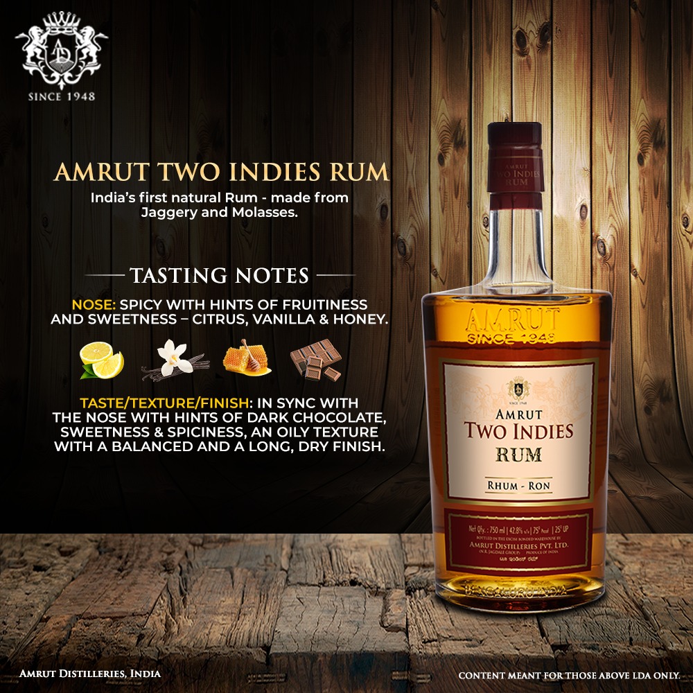 AmrutMalt's tweet photo. #TwoIndiesRum #KnowYourRum
The new Amrut Two Indies Rum look, a craft rum made by the union of select rums from the East Indies (Amrut, India) and the West Indies.
Know the tasting notes of India’s first natural rum.
Available in Karnataka Only.
#Amrut #AmrutTwoIndies #Rum https://t.co/DzoJyh2AVI