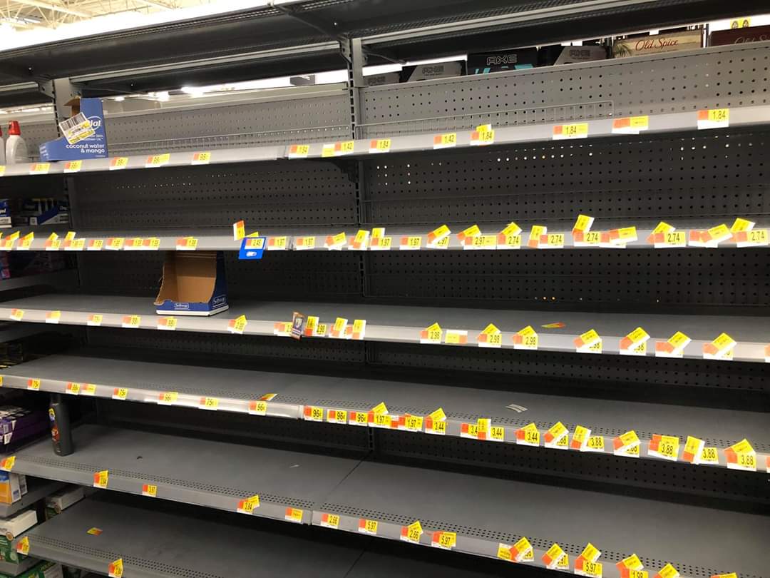 soldierspeaks's tweet photo. Now this is a local supermarket in Washington DC. Imagine rest of the world. People need to realise that hoarding won't save them from #CoronaOutbreak #COVID . Live lives at a slow pace and let this sh*t storm pass. We are all in this together. #SafetyFirst but b #safenotstupid https://t.co/ZxwqWnke9H
