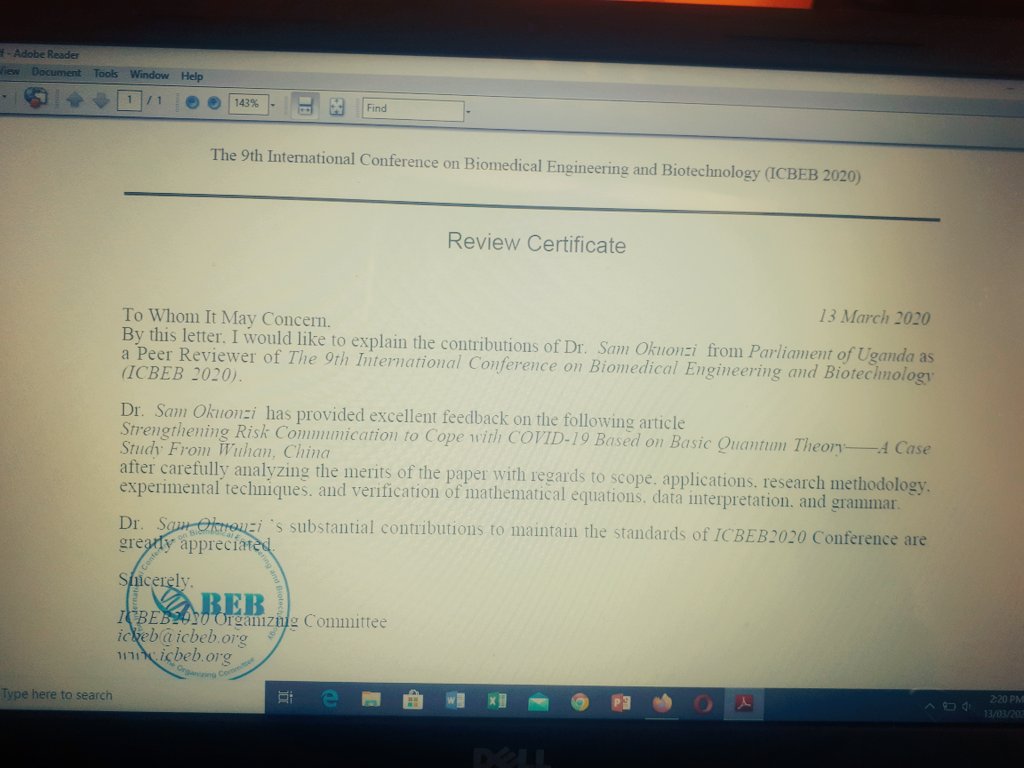 Samokuonzi's tweet photo. A covid 19 research certificate https://t.co/sde7qdsXoL