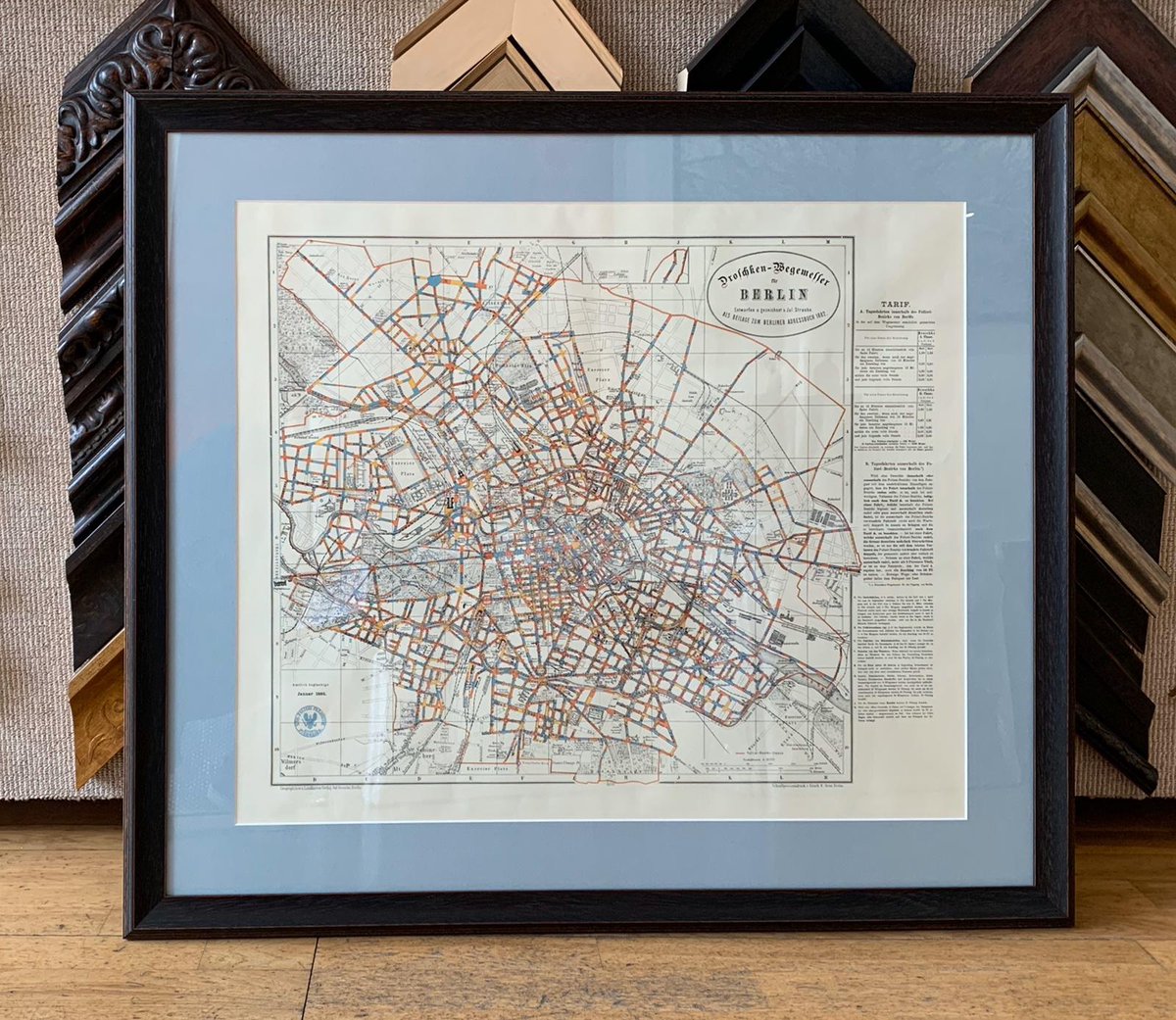 MissHolmes70's tweet photo. 1882 hand coloured Berlin map conserved and framed for display. #berlinmap #conservation #artmillgalleryandframingcentre https://t.co/m6QcEVt5ar