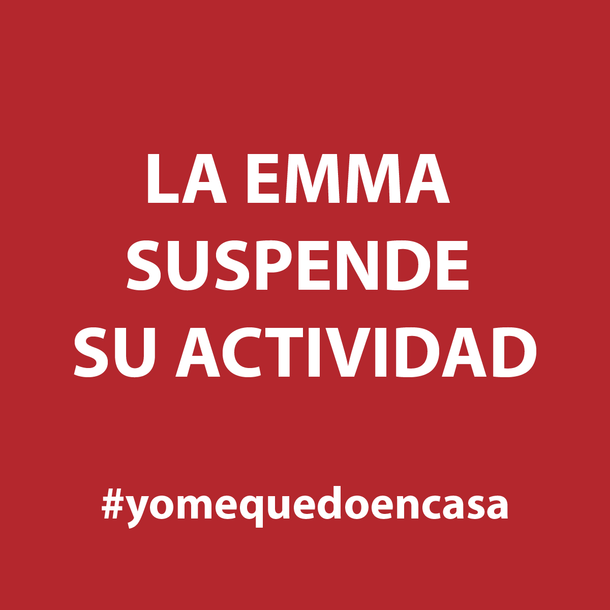 → Se suspenden las clases impartidas en el centro, las Enseñanzas Básicas Elementales de Música, la programación de la agenda cultural de la Sala EMMA, el servicio de restauración de La Cuarta Planta y el Centro de Educación Infantil EMMA Educa. bit.ly/Covid-19EMMA