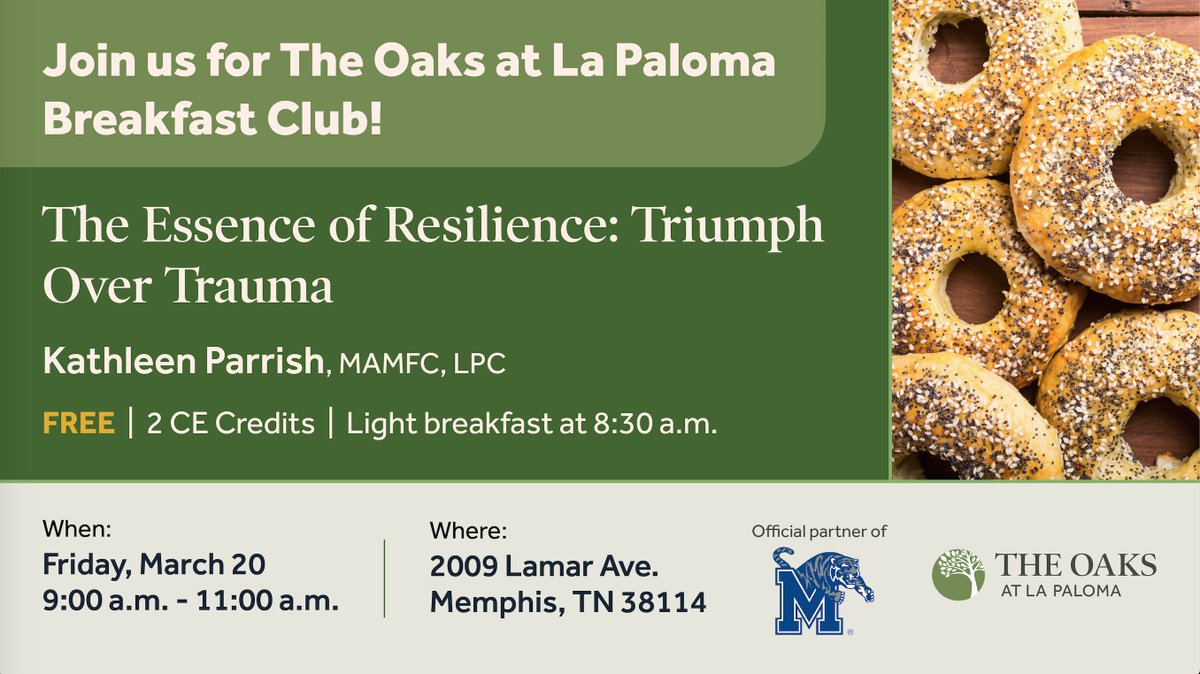 la_paloma's tweet photo. The Oaks at La Paloma's Breakfast Club meets again on March 20, and we would love to see you there! Come eat breakfast, learn from Kathleen Parrish, MAMFC, LPC, and earn two FREE CE credits! https://t.co/MN6T2vI6iE https://t.co/kzr15utavS