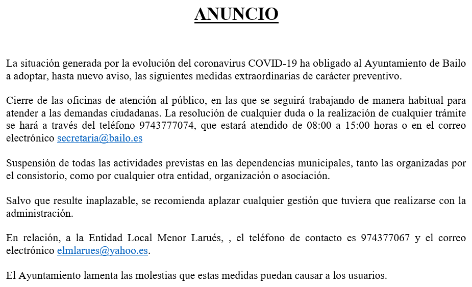 Larues_'s tweet photo. Actuaciones preventivas ante #Coronavirus en #Bailo y #Larués👇👇👇 https://t.co/KjQnNuQgyk