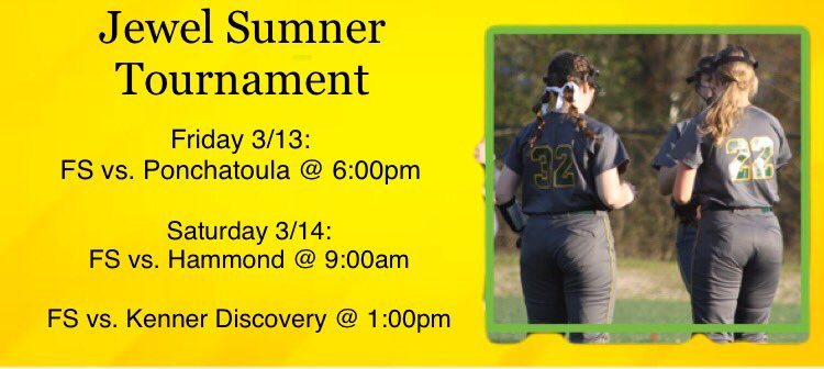 FSHS_SOFTBALL's tweet photo. Our game times for this weekend!💚🦁💛 https://t.co/her93IFB0g