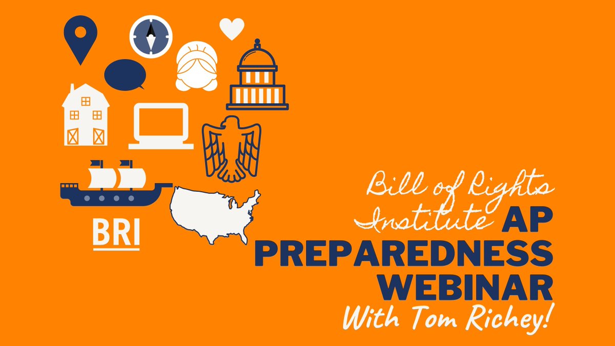 BRInstitute's tweet image. Join BRI AP U.S. History teacher @TomRichey for the first of BRI's AP prep webinars this semester. Our AP Preparedness webinars will help make sure you know the general strategies needed to excel on the AP U.S. History test.
billofrightsinstitute.arlo.co/w/seminars/30-… #aptest #apush #BRInstitute