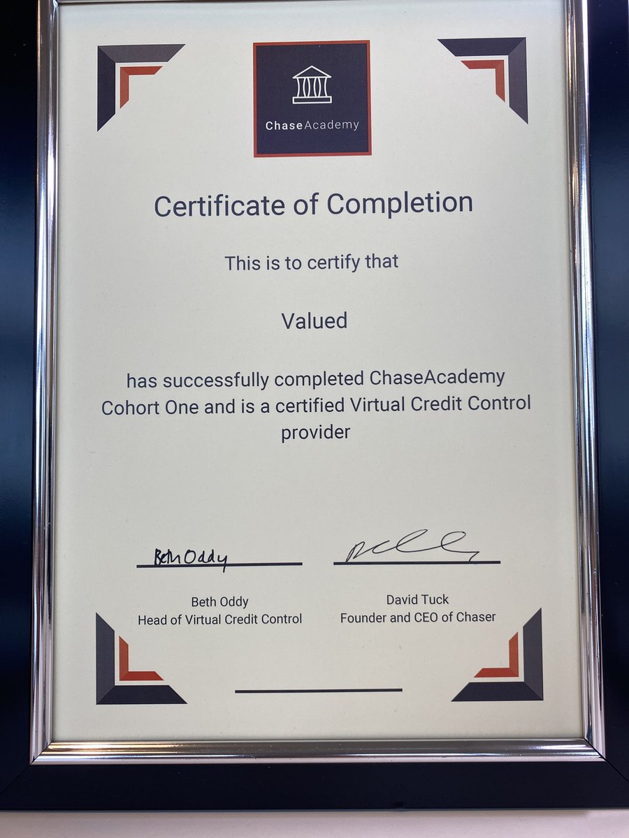 ValuedGroup's tweet photo. Thrilled to have received our Virtual Credit Control provider firm @chaser_hq https://t.co/KSDsUgrSgb