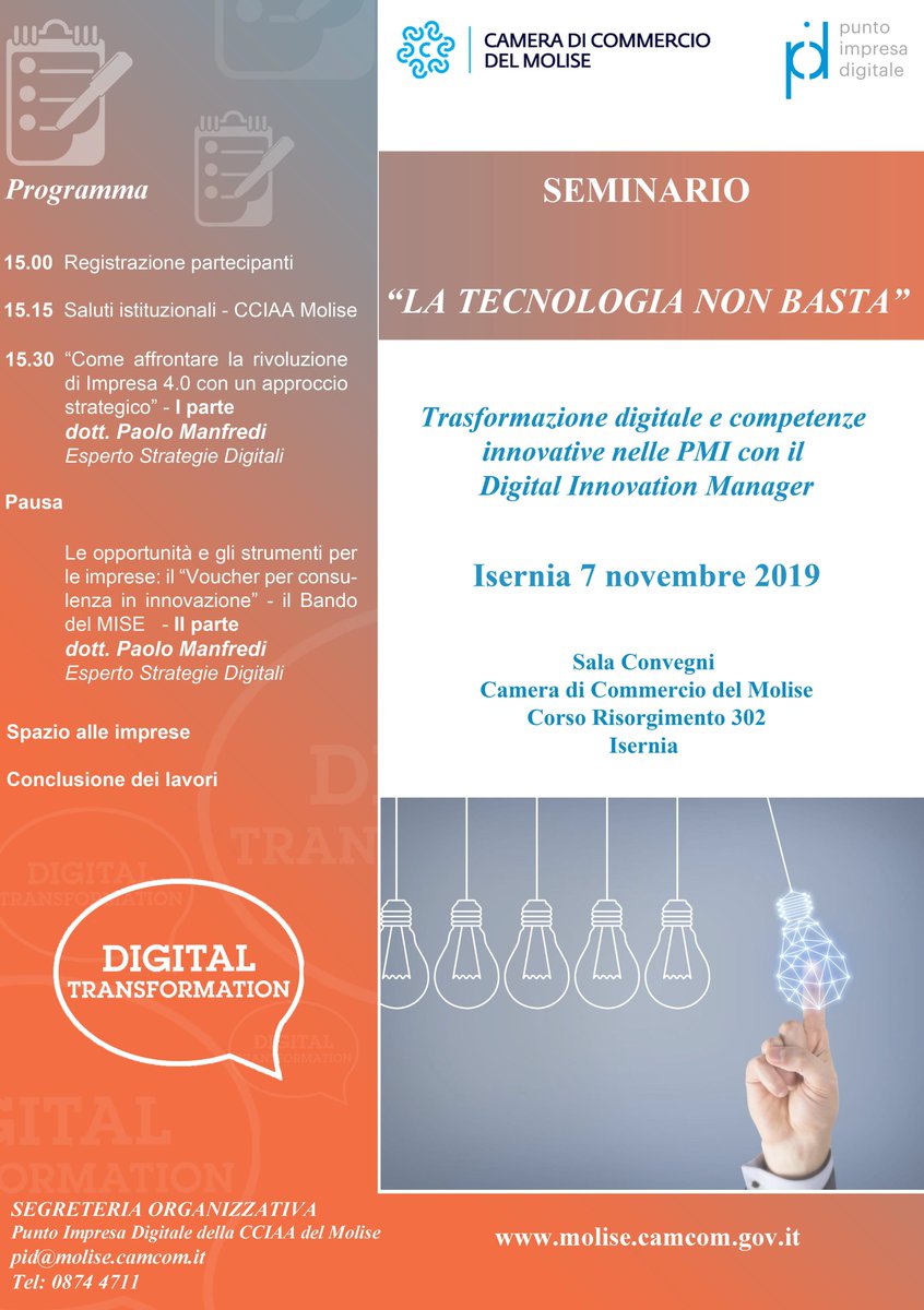 INNOGROW_EU's tweet photo. On 7th November 2019, the Molise Chamber of Commerce organised a workshop titled "Technology is not enough. Digital transformation and innovative skills in SMEs with the digital innovation Manager". https://t.co/ggPhfqGWfK