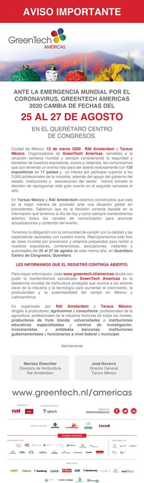 PrivaMX's tweet photo. 🔴#AvisoImportante
Derivado de la situación sanitaria mundial, #GreenTechAmericas se re-agenda para el mes de Agosto.
Lamentamos los inconvenientes que esto pueda generar.
Seguiremos informando.
#PrivaTeam https://t.co/mW3tR7B5mm