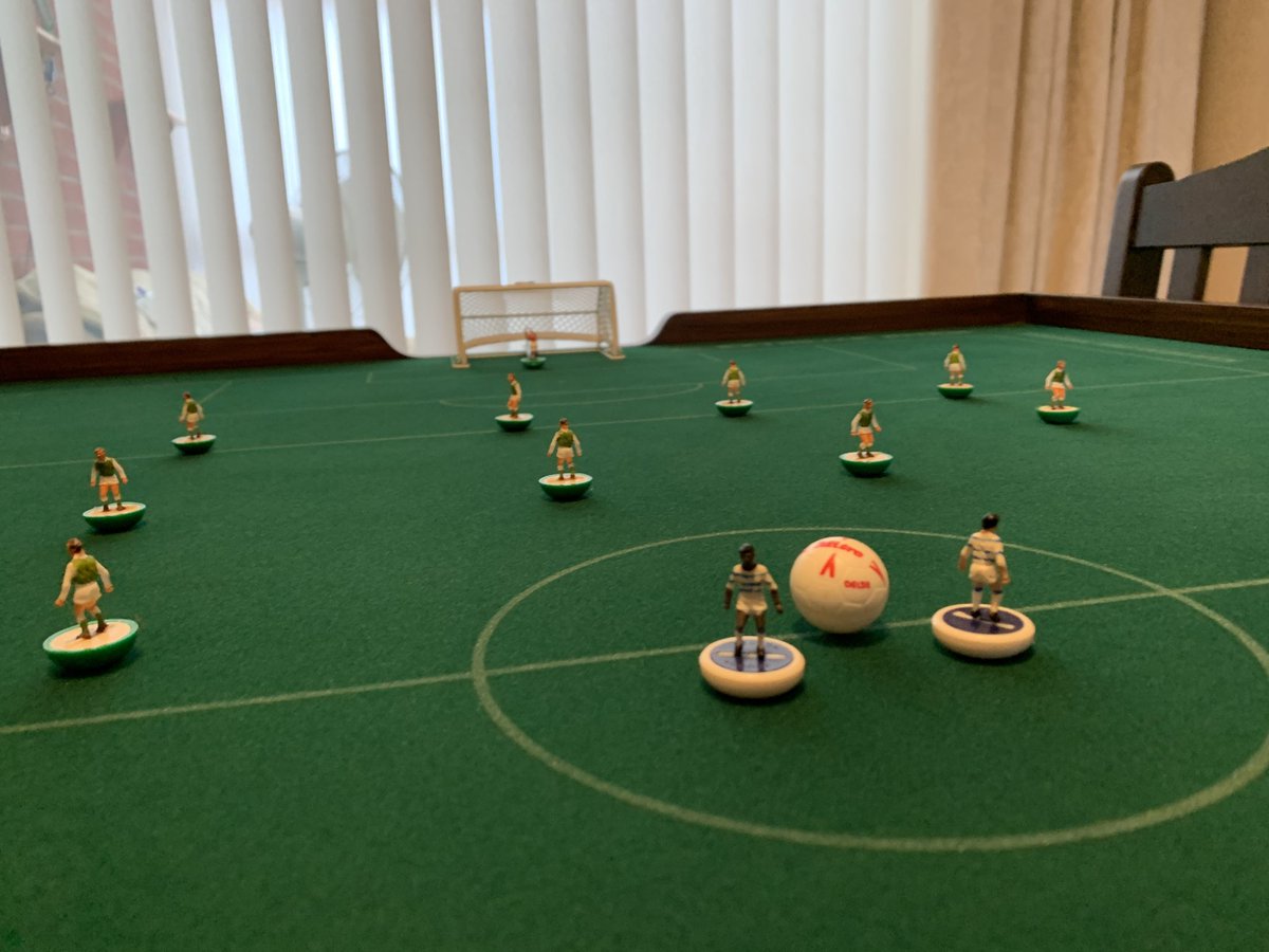 rayscorep's tweet photo. Regressing to my childhood in style thanks to a superb new #Subbuteo table from Gareth ⁦@flickforkicks⁩ 

Now, I need to try and recapture the old magic 😁⚽️ https://t.co/egw11oPdyg