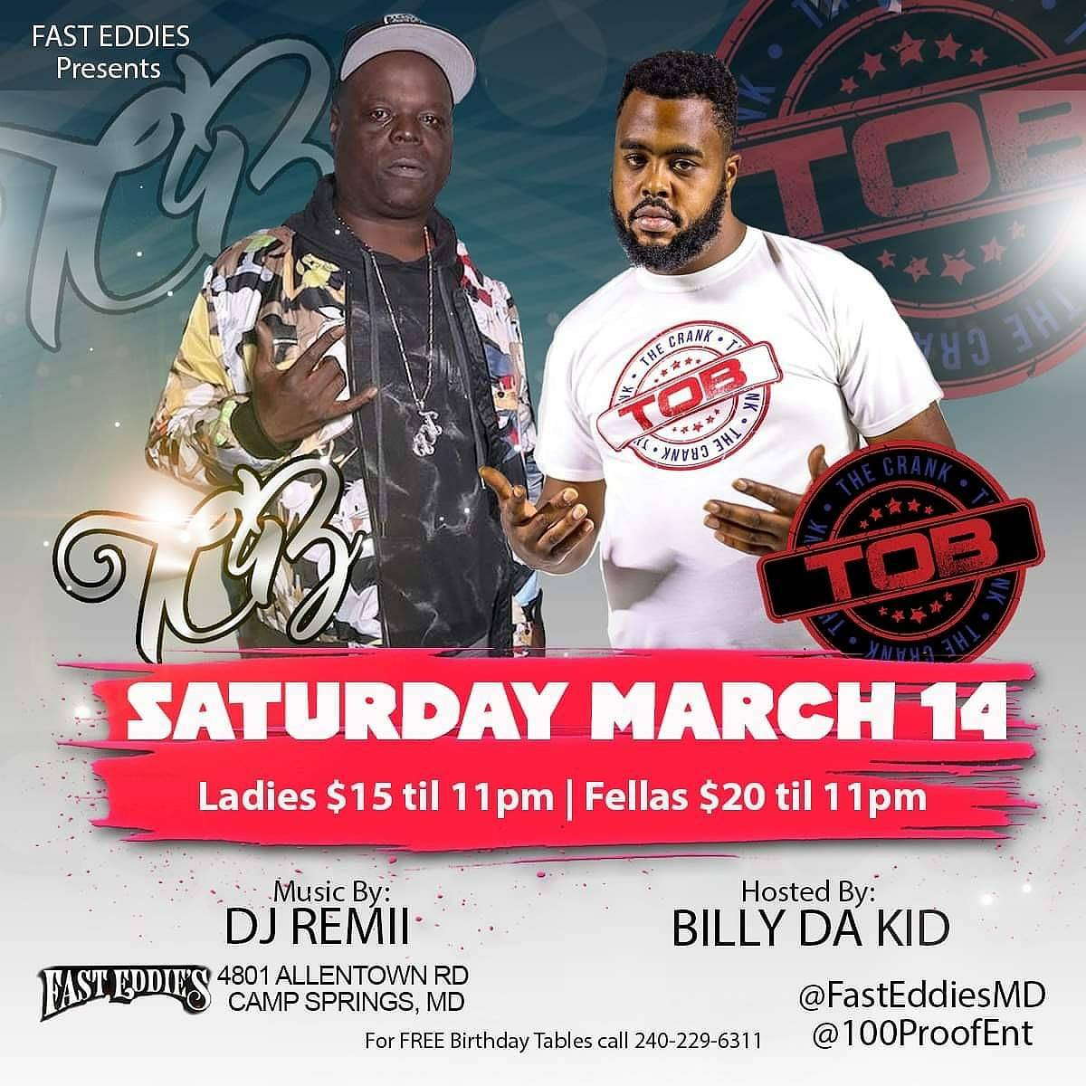 100proofentdc's tweet photo. *** TOMORROW NIGHT *** 10PM-3AM ***

TCB &amp; TOB

Ladies $15 til 11pm
Fellas $20 til 11pm

For FREE Birthday Tables call 240-229-6311 https://t.co/IAkoh2lCMf