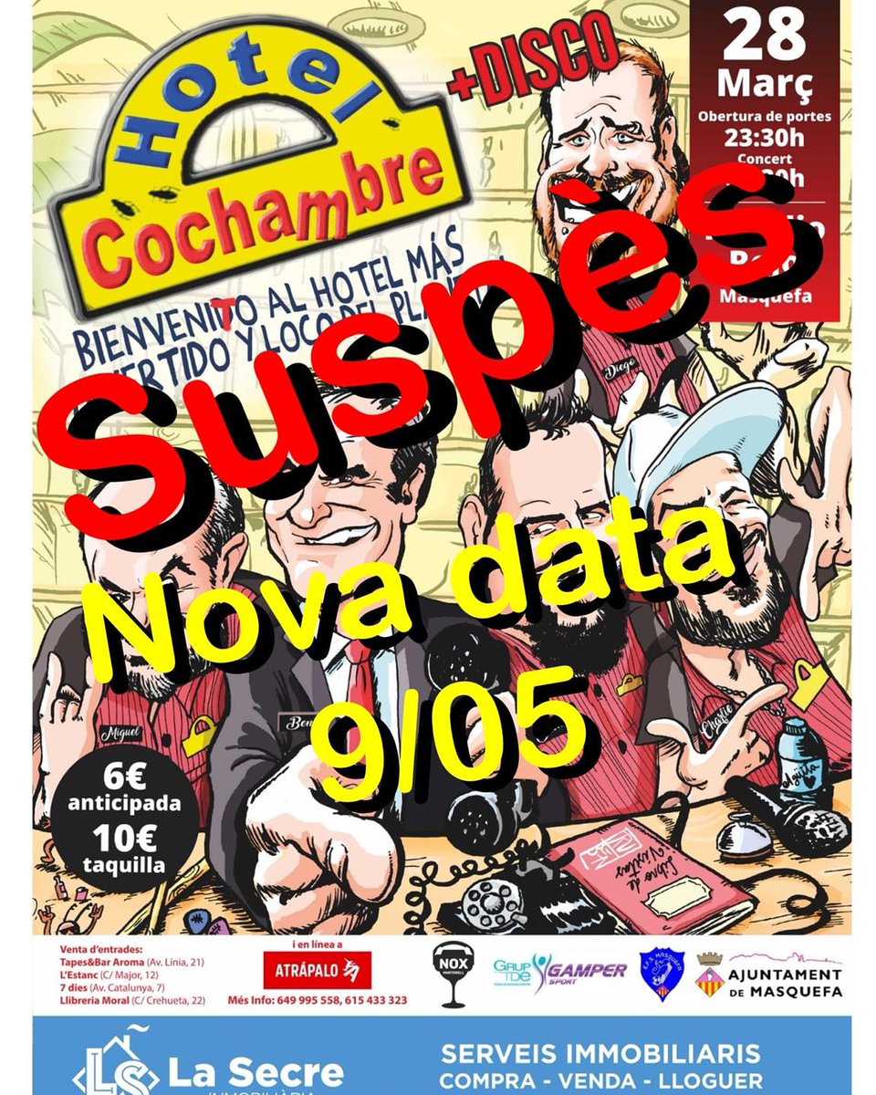 NOTA IMPORTANT!!Seguint amb el protocol d’actuació de les diferents activitats a instal.lacions Municipals ajornem el concert previst pel 28/03. 
No obstant, ho tenim tot previst pel proper 9/05. Us hi esperem! @RadioMasquefa