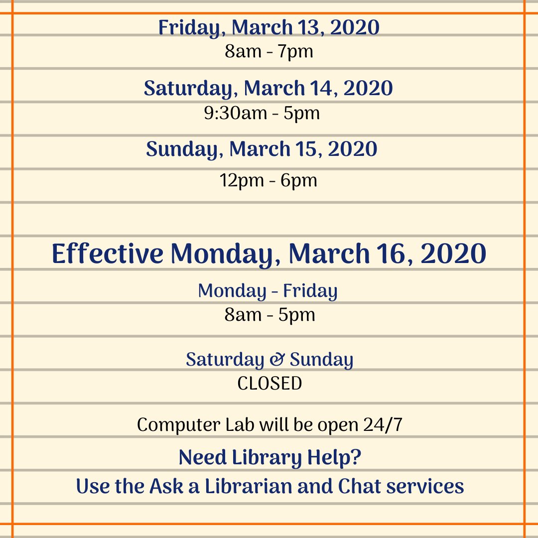 LUofPALibrary's tweet photo. The library will be open this weekend. While away from campus, use our chat and Ask a Librarian resource to receive assistance. https://t.co/zqWgZgVQZL