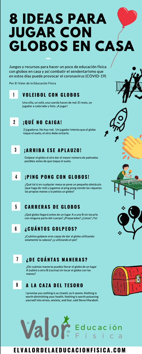 10 Ideas para trabajar la EF con globos desde casa en estos días tan especiales :) ¡Que no pare el movimiento! #QuédateEnCasaJugando #QuédateEnCasa #educaciónfísica #edufis elvalordelaeducacionfisica.com/10-ideas-para-…