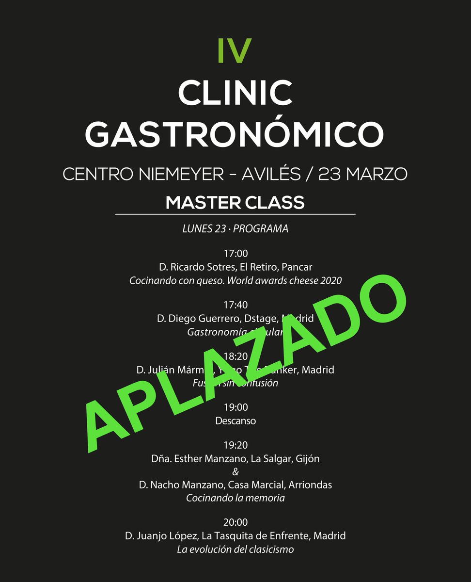 Ante la actual situación de excepcionalidad que estamos viviendo, la Organización ha decidido posponer el IV Clinic Gastronómico.
En cuanto los acontecimientos nos lo permitan, os comunicaremos la nueva fecha de la celebración.

Gracias por vuestra comprensión.