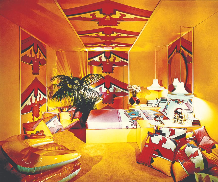 Peter Max bedroom design c.1969- sheets, pillows, textiles, wall art. Stay home, stay safe.💛 #60sstyle #homedecor #70sstyle #retrohome #popart #modernart #contemporaryart #nationalsleepday 😴