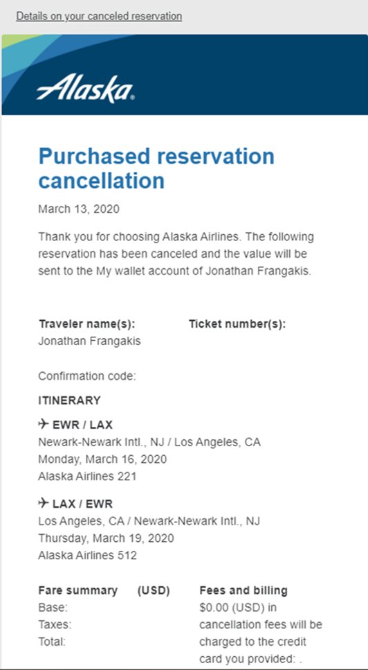 What an awesome airline. After hearing horror stories about having to drive to the airport in the middle of the night to cancel in person, <a href="/AlaskaAir/">Alaska Airlines</a> made this so simple for me.