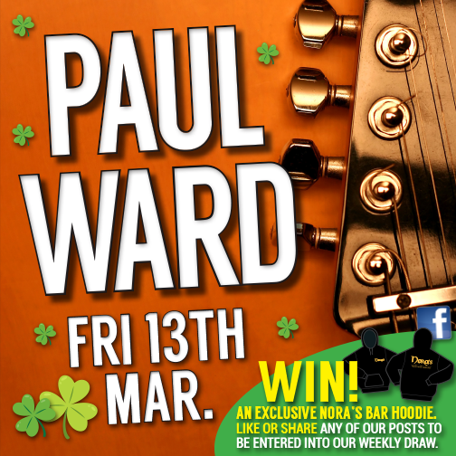 PAUL WARD, local legend, will be kicking off our St. Patricks Weekend celebrations this Friday night in Nora's Bar. Come early, grab a pint and then a seat and enjoy the craic and the company! See you there!