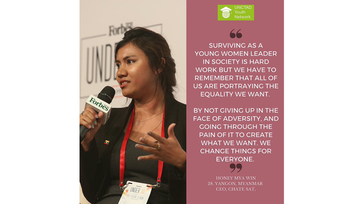 UNCTADYouth's tweet photo. ♀️ Meet @honey_myawin from Yangon, Myanmar. She’s Co-founder and CEO of #ChateSat and a #eFoundersFellowship graduate, creating jobs access.
———
To celebrate #IWD2020 we're featuring inspiring young women from our community all week!
#GenerationEquality
#EachforEqual
@UN_Women https://t.co/EtzH311W6J