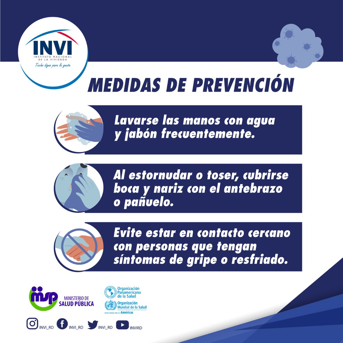 mivedrd's tweet photo. #INVITeInforma | El #CoronaVirus🦠 es un virus respiratorio que puede causar enfermedades, que van desde un resfriado común hasta complicaciones agudas y graves.
Recuerda seguir todas las indicaciones e informaciones de @SaludPublicaRD y @SNSRDO. #COVID19🦠 https://t.co/ZMnkzpB3Hj