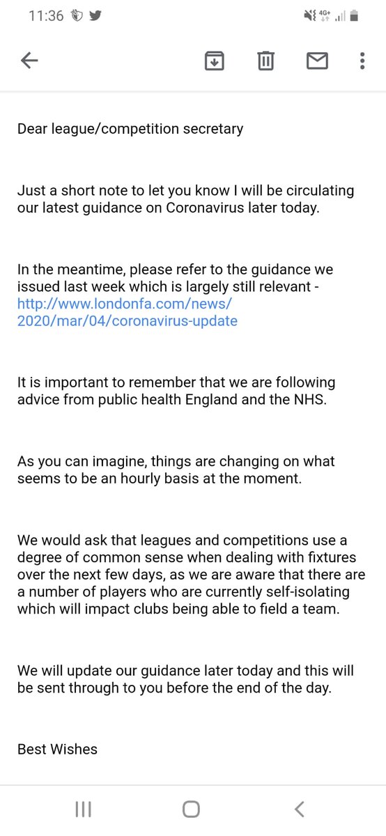 WESFA_Football's tweet photo. Please find below the statement from the LFA this morning. We will be taking advice from our governing body for next steps and taking necessary actions that may be implemented by them to try and help people stay safe. Member clubs will be emailed later when more info is obtained https://t.co/BiCJM3y5Kj