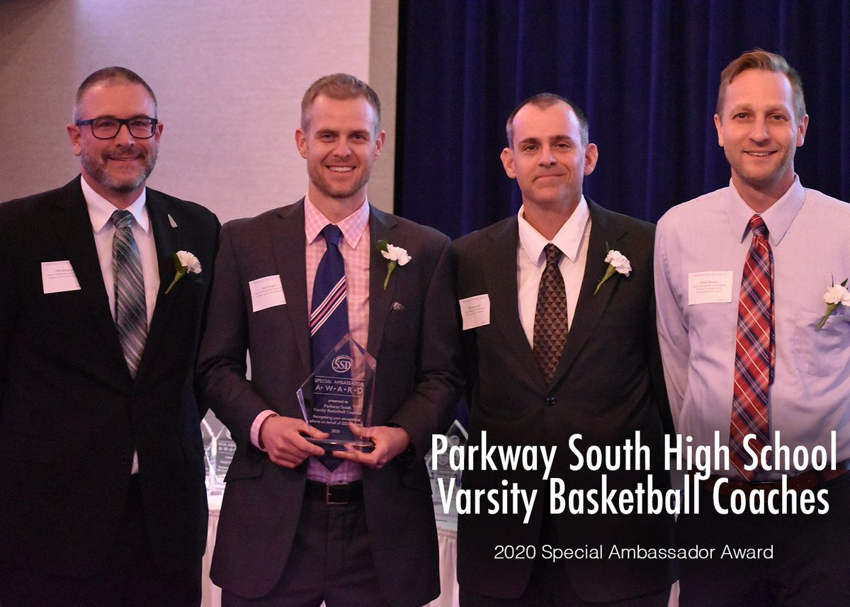 SSDStLCo's tweet photo. The Parkway South High School varsity basketball coaches are dedicated to inclusion. In recognition of their commitment, they have been recognized as 2020 Special Ambassador award winners. 

https://t.co/MzICu9DL4A https://t.co/LEXRqhfKFw