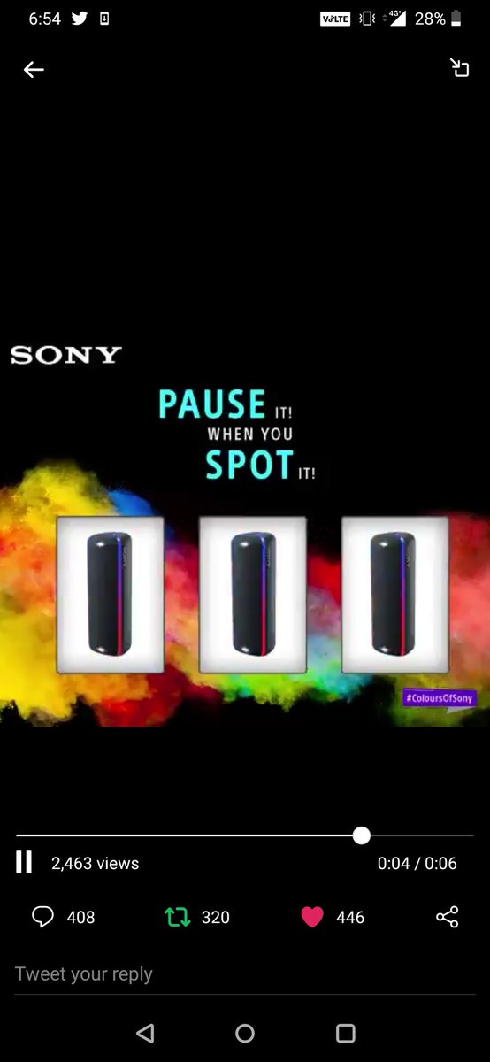 tweettovikki's tweet photo. @sony_india Paused it when I spotted it.
SRS-XB32 Waterproof #SonyWirelessSpeaker
#ColoursOfSony
@sony_india
@satyapaljain_86
@snow_man_14
@karan875
@prashantDocean
@GauravP26479152
@Chinnarayudu98 https://t.co/3WqMTIBiar