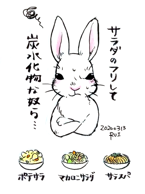 Rui Magictheater בטוויטר サラダのフリして炭水化物な奴ら オリジナルイラスト うさぎイラスト ウサギイラスト 一日一絵 1日1絵 炭水化物