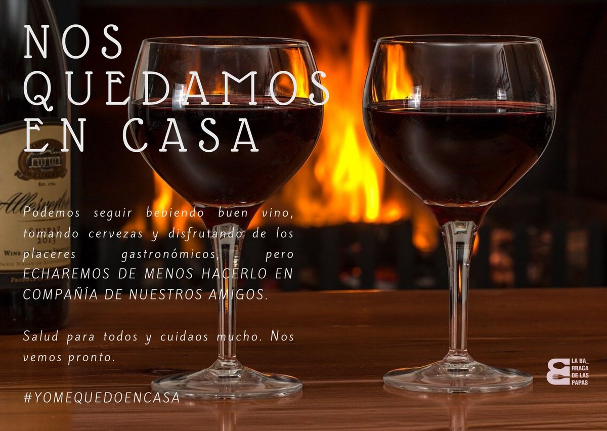 Este virus antisocial nos hará quedarnos en casa durante un tiempo. Buen vino, buena cerveza y alimentación sana, pero echaremos de menos compartirlo con nuestros amigos y familia.

Cuidaos mucho y usad el sentido común.

#YOMEQUEDOENCASA