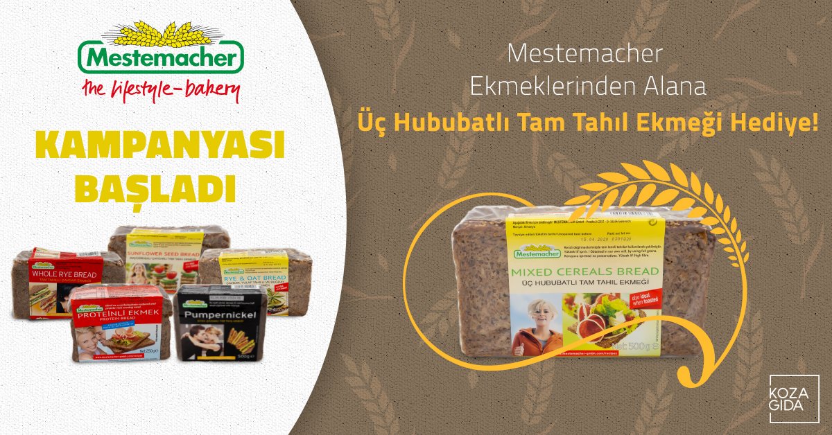 KozaGida's tweet photo. 🍞 Mestemacher ekmek çeşitlerinden herhangi birini alana “Üç Hububatlı Tam Tahıl Ekmeği” hediye! 🎁 Kampanyamız Migros, Macro, Gurmenet’te ve seçkin noktalarda!

Ürünlere ulaşmak için 👉 https://t.co/ruyESC3oCl https://t.co/onJqCRpb93