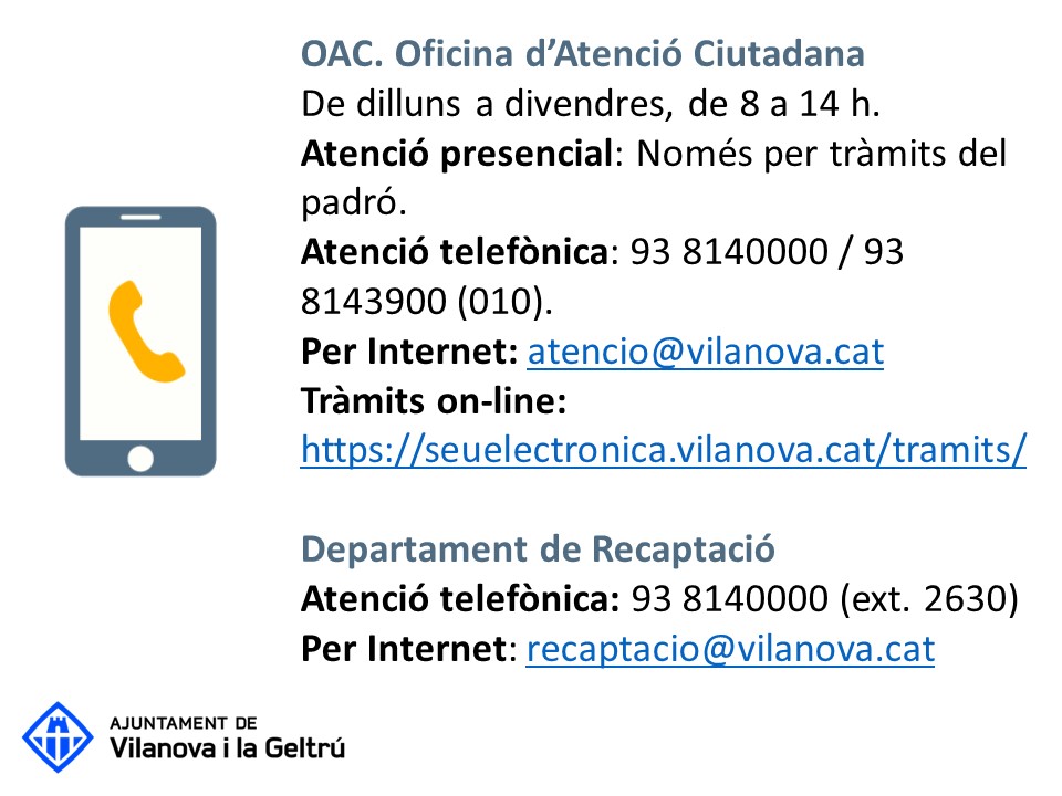 ajuntamentvng's tweet photo. Els serveis de l'Ajuntament de #VNG adapten l'atenció al públic a la situació d'excepcionalitat pel Coronavirus. Aquí teniu horaris i canals de contacte. 
Més informació https://t.co/FY6isu8VJK https://t.co/JGZiJV3hZB