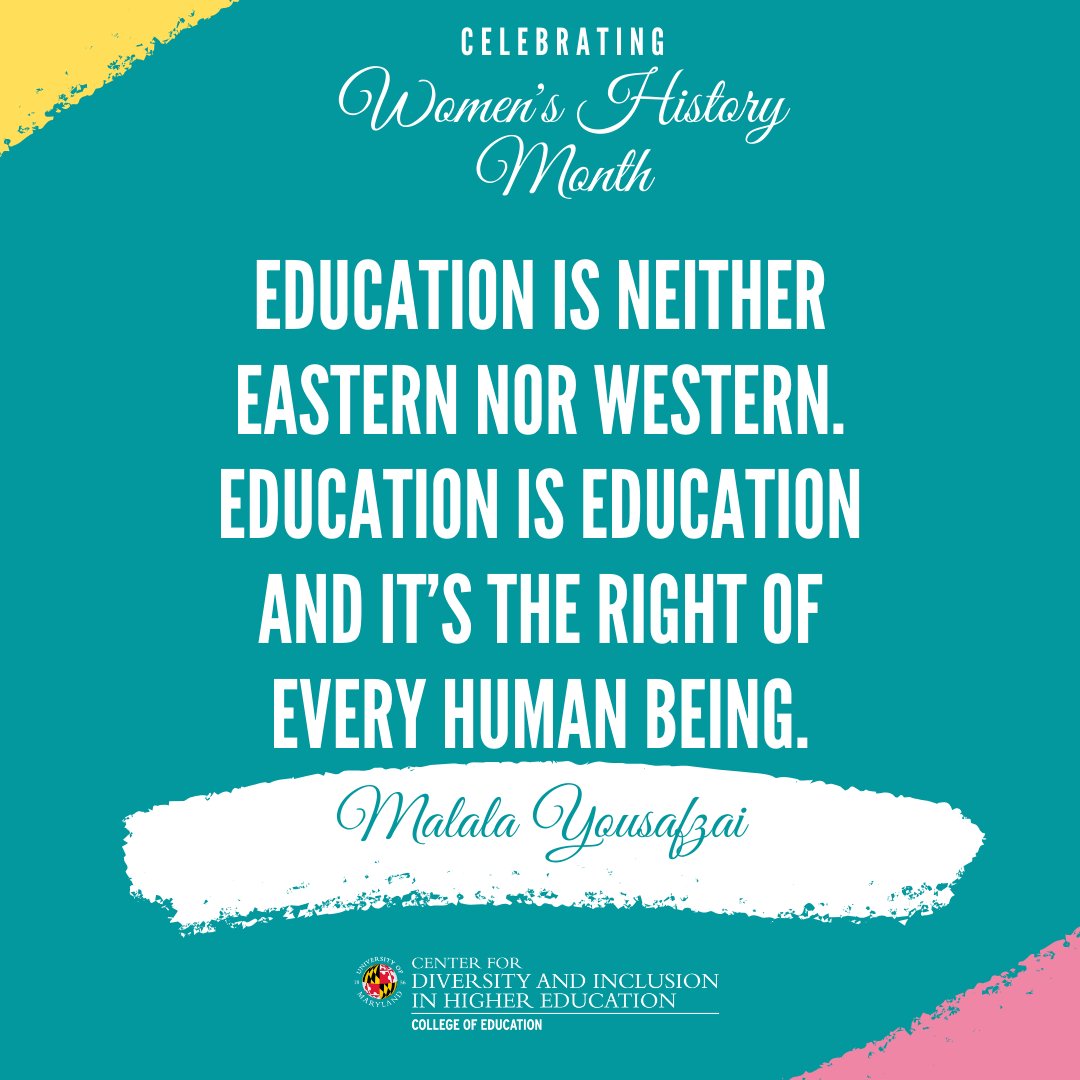 UMDcdihe's tweet photo. Malala Yousafzi is an author, the youngest Nobel Peace Prize recipient, and a champion for female education. 

Learn more about Malala and her mission at https://t.co/WiDOBqVt8a.

#WomensHistoryMonth #PowerfulStatements #Education #UMD  #UMDCDIHE #WomensEducationMatters https://t.co/c5lYNKCu44
