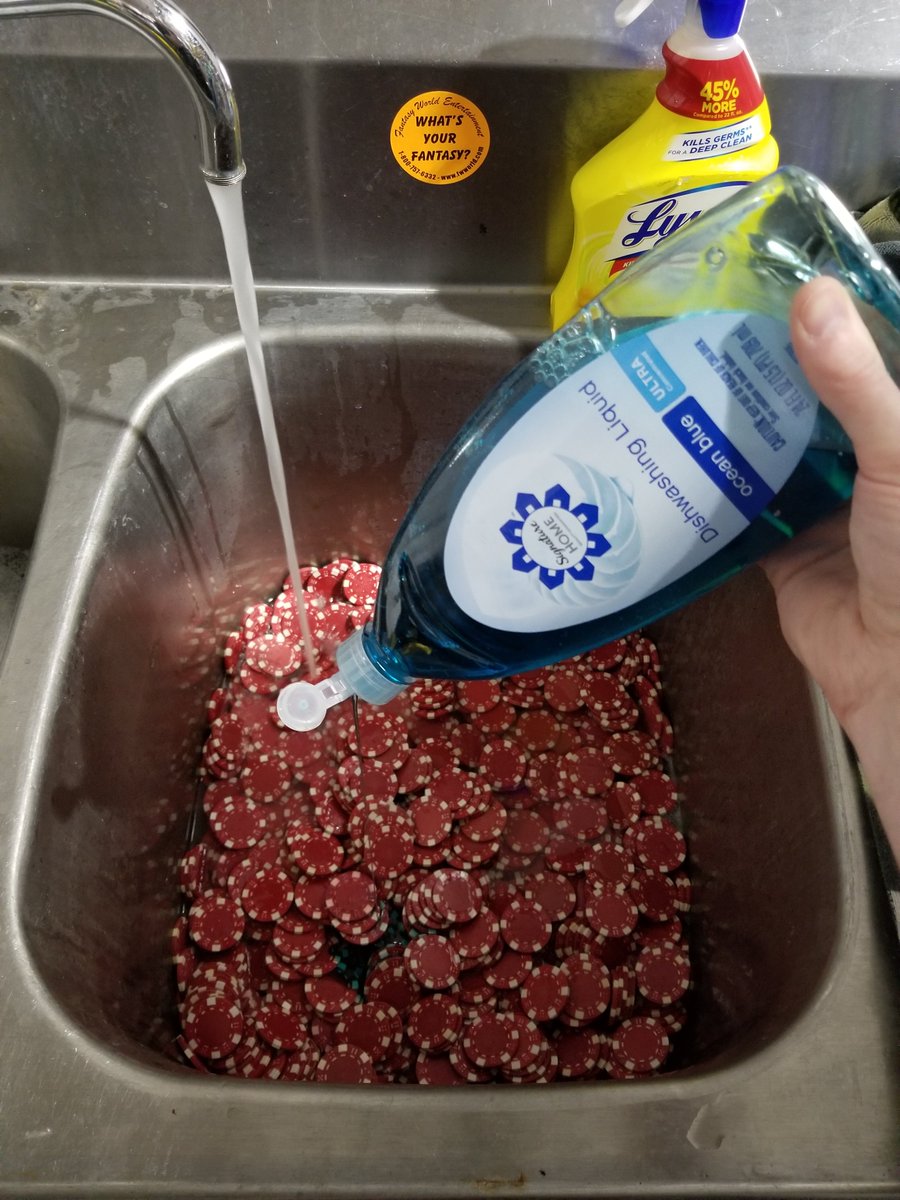 FWorldEnt's tweet photo. Here at Fantasy World we are helping combat the Coronavirus by cleaning everything! Today, we are sanitizing our casino chips so that you can book casino events with us worry free! https://t.co/1T5qPBPVn2