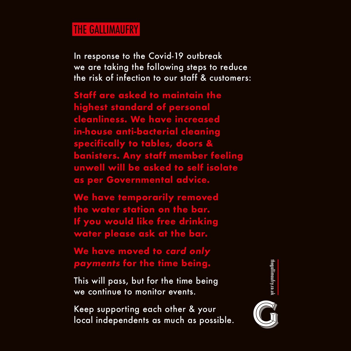 In response to Covid-19. As always, we appreciate your support